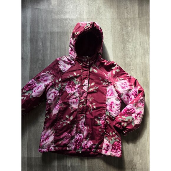 The Children's Place Floral Hooded Winter Jacket Burgundy Pink Roses XXL 16 - Picture 5 of 8